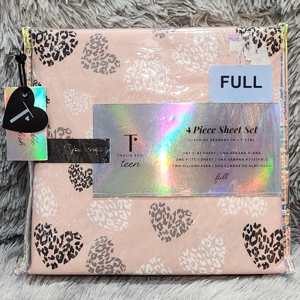 Pink Leopard Hearts Print Full Sheet Set NIP